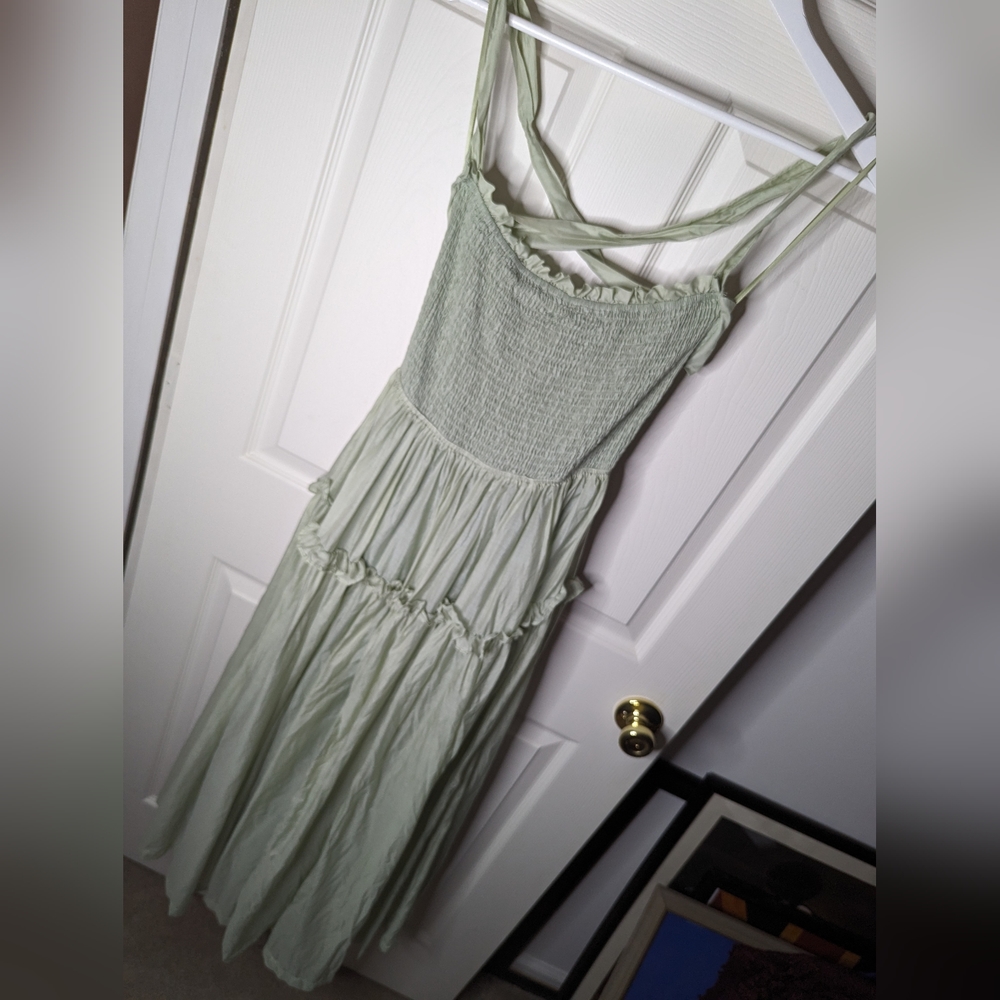 Mabel sage green strappy open back tiered dress size large